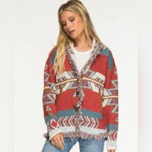 Rare Gone with the west Aztec red blue western sweater jacket medium